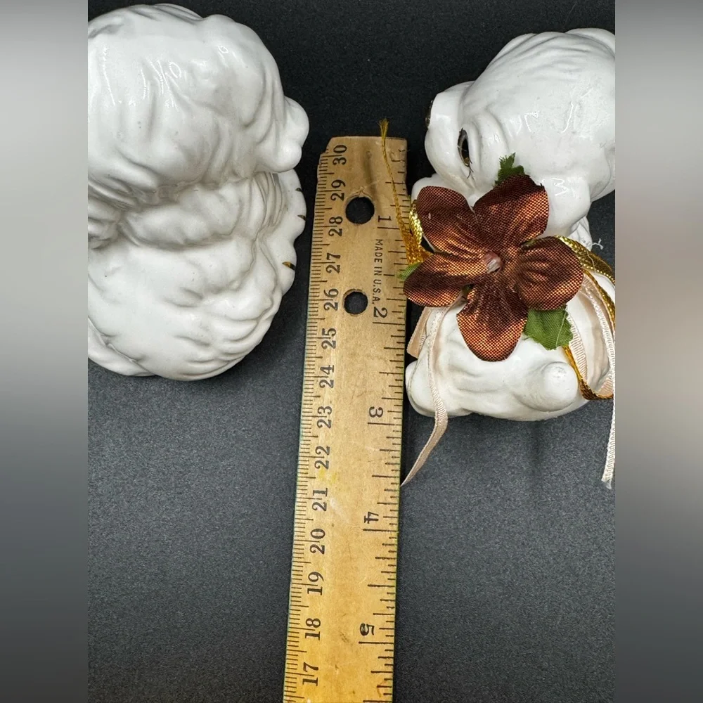 Pair of Vintage White Porcelain Dog Figurines With Flowers Made in Taiwan